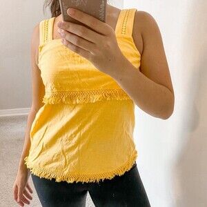 J. Crew Tank Top Golden Rod Yellow Fringe Tiered Cotton Small Preppy Stretch